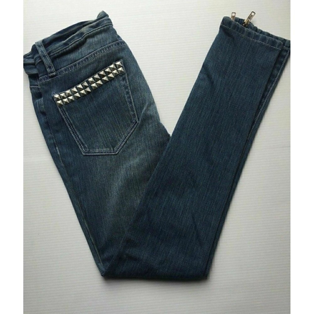 Blank NYC Womens Blue Studded Blue Zip Ankle Skinn